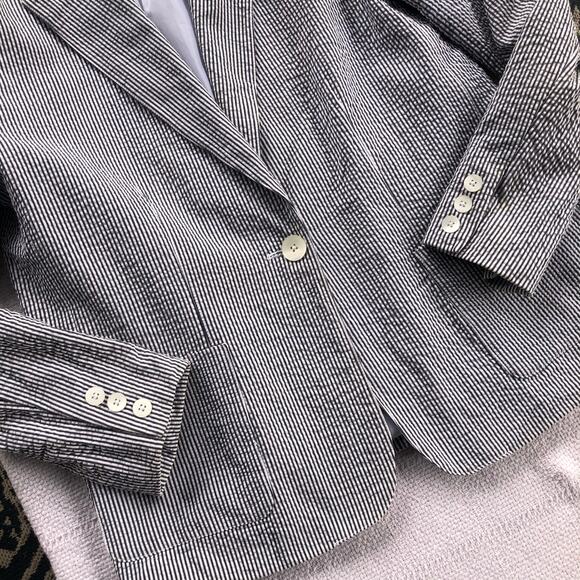 Pendleton Pinstripe Textured Cotton Blazer Medium Petite Preppy Career Coastal - Picture 2 of 10